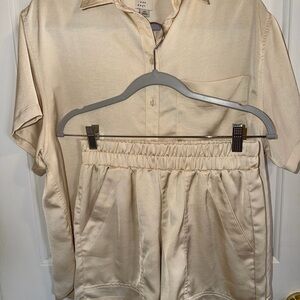 Cream Short Sleeve Shirt and Shorts Set